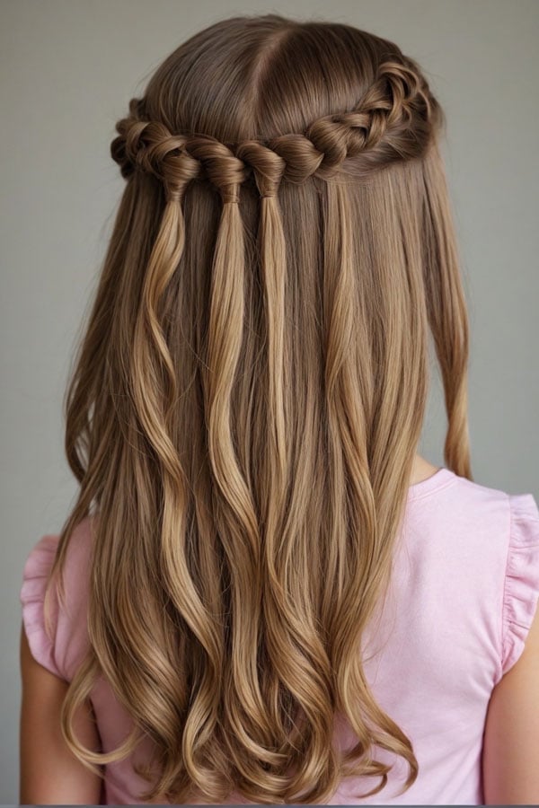 Waterfall Braid Crown With Loose Waves Waterfall Braid Crown With Loose Waves — Little Girl Braids