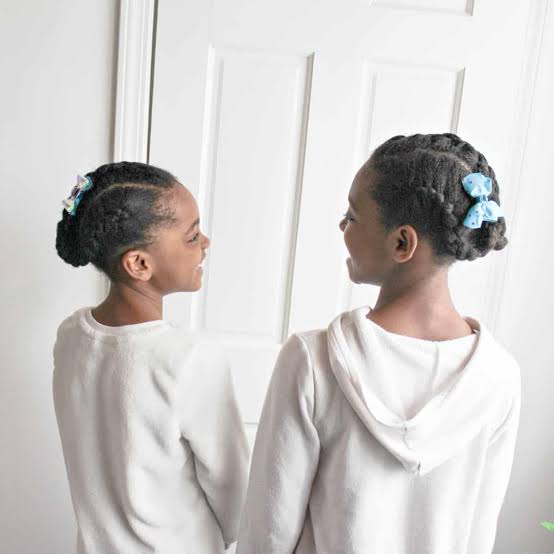 Braids Gathered Into Buns With Bows Braids Gathered Into Buns With Bows — Little Girl Braids