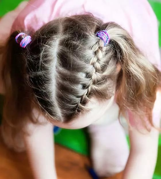 Two Small Braids With Colorful Elastics Two Small Braids With Colorful Elastics — Little Girl Braids