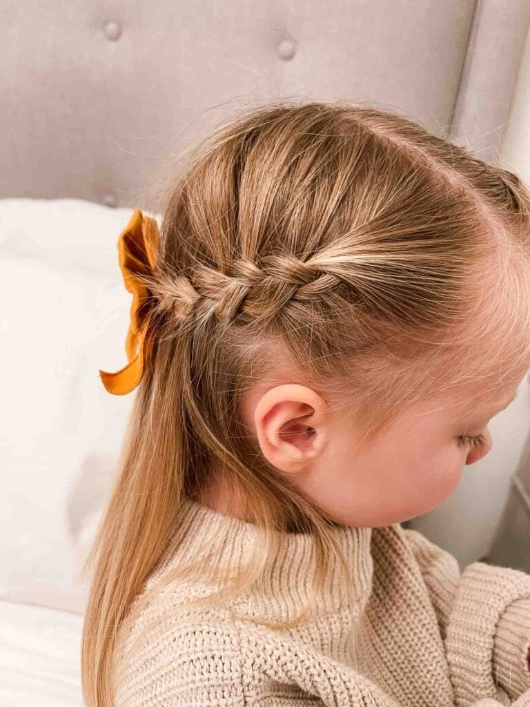 Single Braid With Velvet Bow Accent Single Braid With Velvet Bow Accent — Little Girl Braids