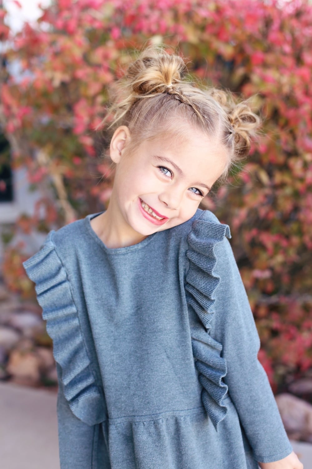 Shoulder Length Blonde Double Buns With Wispy Bangs Shoulder Length Blonde Double Buns With Wispy Bangs — Little Girl Hairstyles