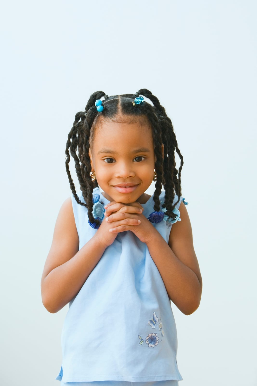 Shoulder Length Coily Braids With Blue Beads Shoulder Length Coily Braids With Blue Beads — Little Girl Hairstyles
