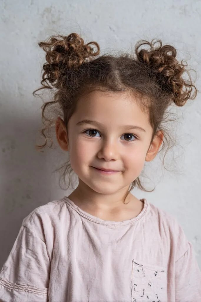 Shoulder Length Curly Double Buns Shoulder Length Curly Double Buns — Little Girl Hairstyles