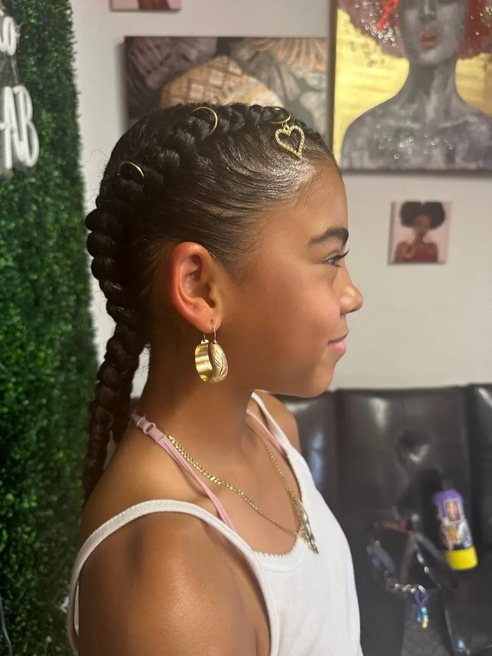 Mid-Back Coily Braids With Gold Rings Mid-Back Coily Braids With Gold Rings — Little Girl Hairstyles