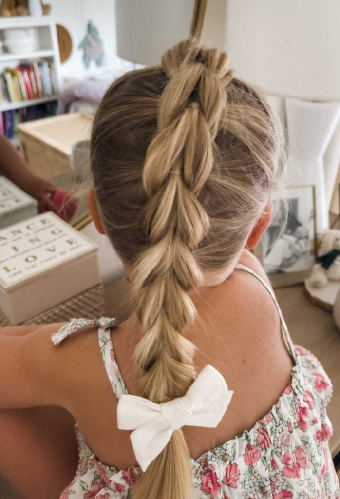 Mid-Back Bubble Ponytail With Braids Mid-Back Bubble Ponytail With Braids — Little Girl Hairstyles