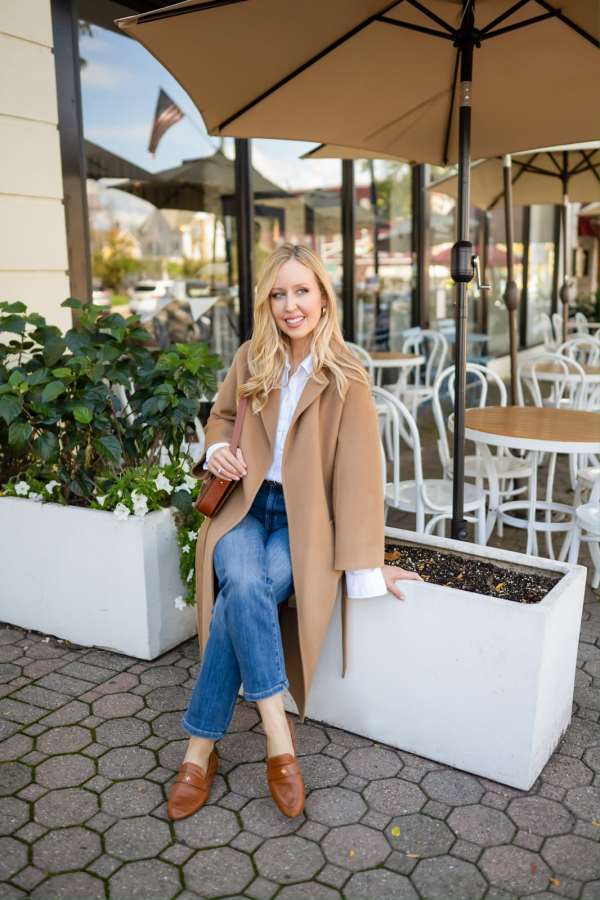 Camel Coat With Button-Down Shirt and Penny Loafers — Loafer Outfits