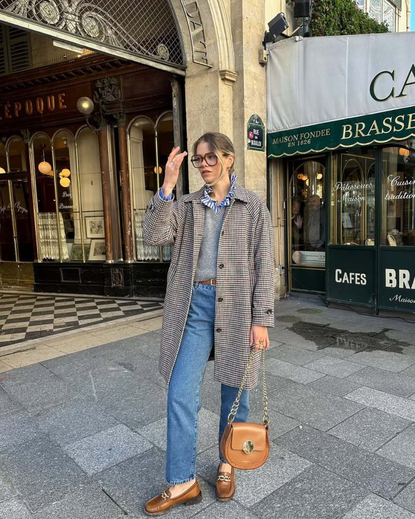 Houndstooth Coat With Checked Shirt and Penny Loafers — Loafer Outfits