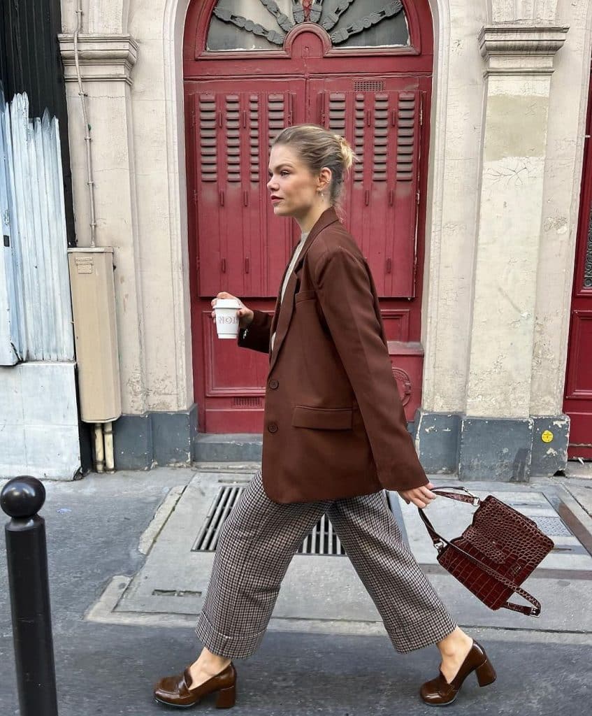 Wide-Leg Trousers and Blazer With Block Heel Loafers — Loafer Outfits