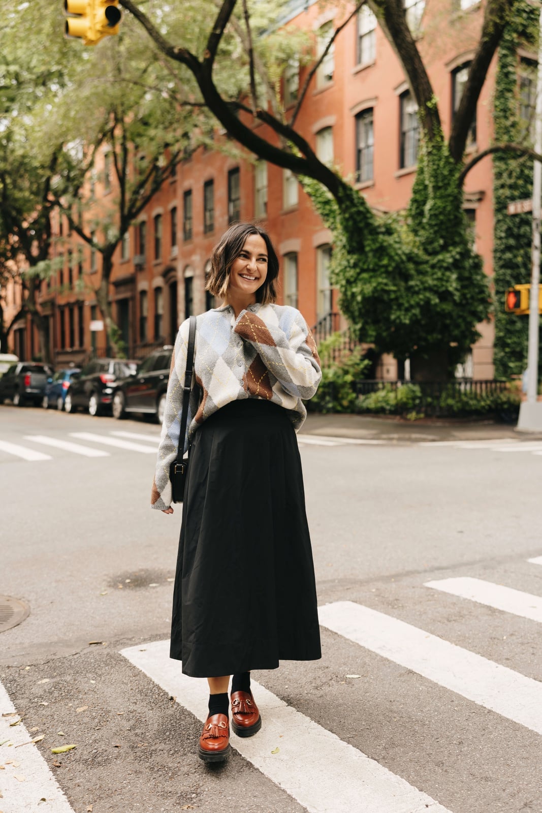 Argyle Sweater and Midi Skirt With Penny Loafers — Loafer Outfits