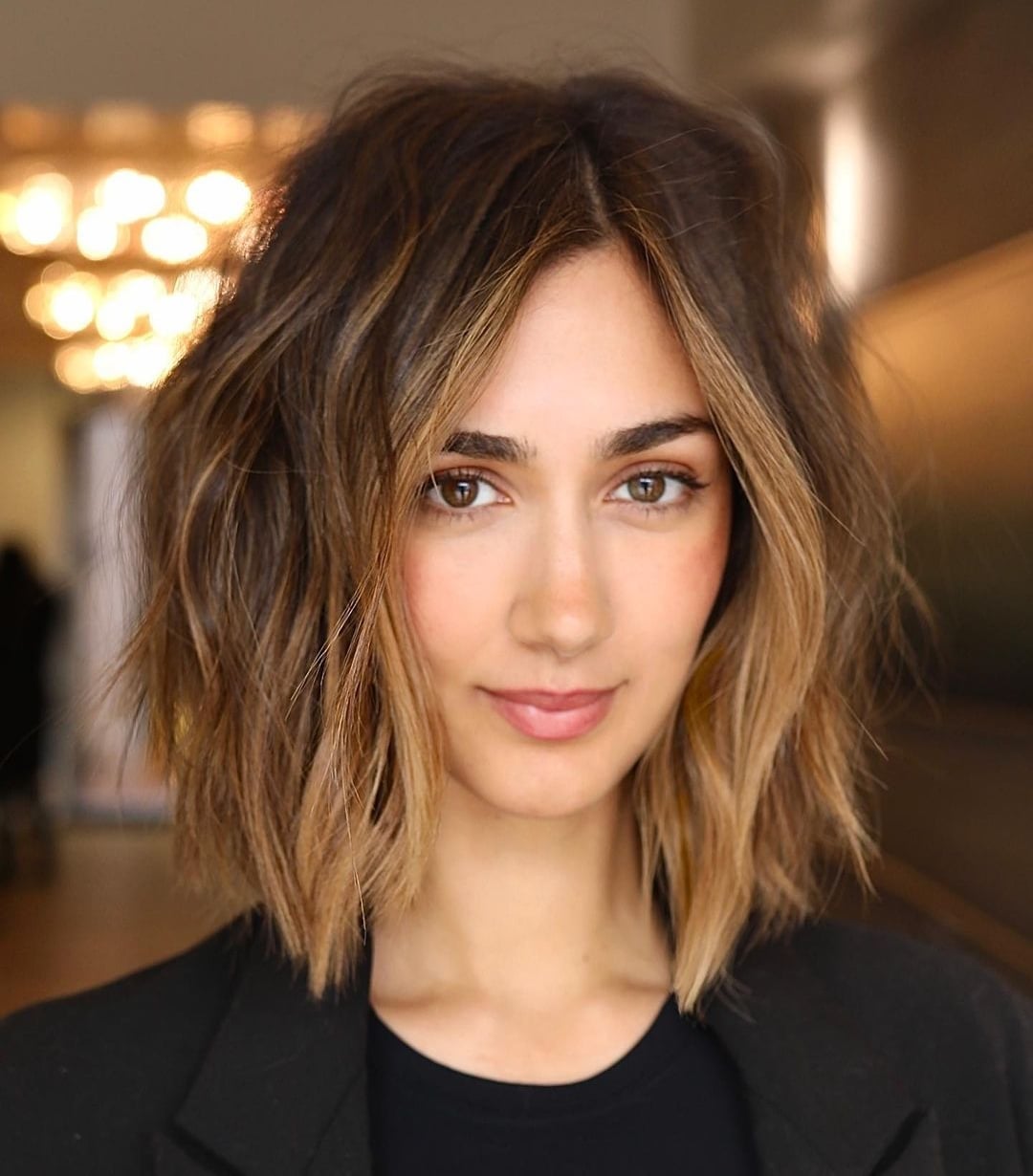 Chin Length Angled Bob With Balayage — Lob Hair