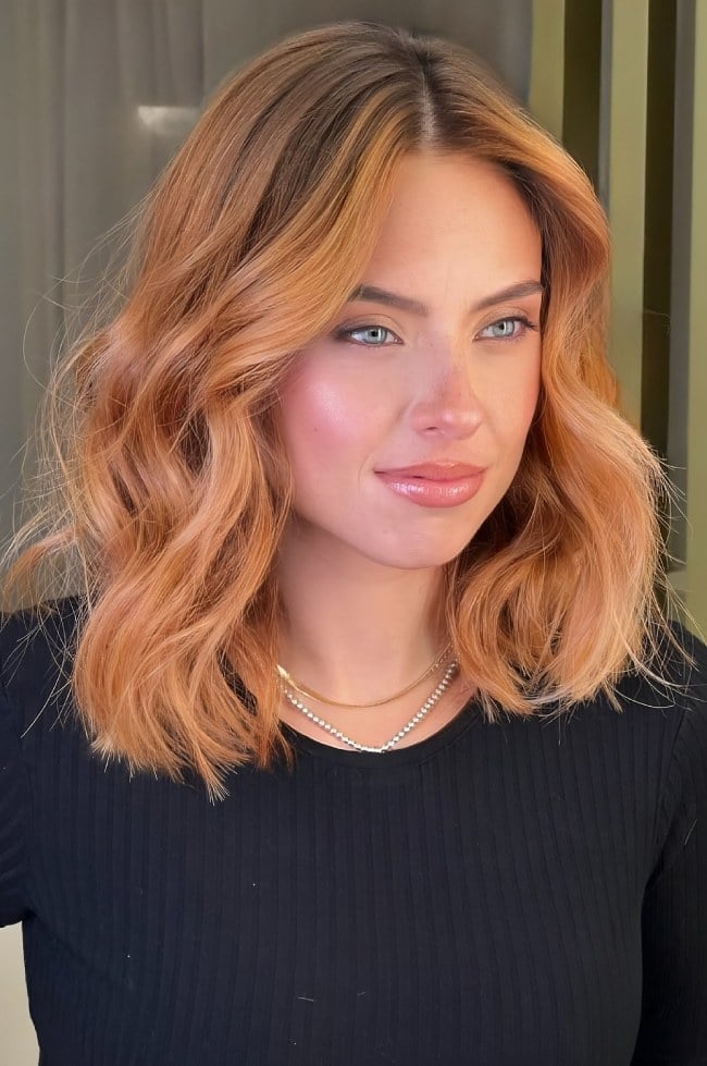 Collarbone Blunt Lob Vibrant Copper Apricot — Lob Hair