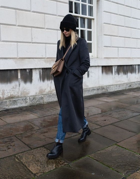 Gray Wool Coat with Cuffed Jeans and Beanie Gray Wool Coat with Cuffed Jeans and Beanie — London Outfits