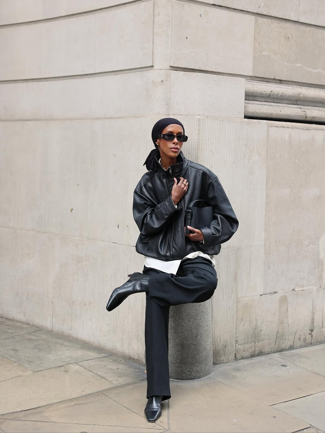 Leather Jacket with White Shirt and Wide-Leg Trousers Leather Jacket with White Shirt and Wide-Leg Trousers — London Outfits