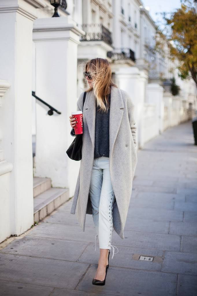 Oversized Gray Coat with Knit Sweater and Trousers Oversized Gray Coat with Knit Sweater and Trousers — London Outfits