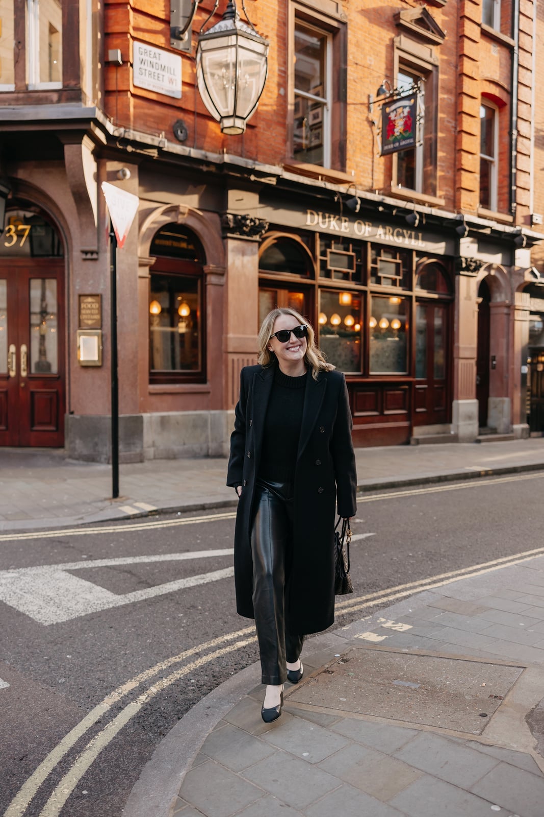 Monochrome Black Wool Coat and Leather Trousers Monochrome Black Wool Coat and Leather Trousers — London Outfits