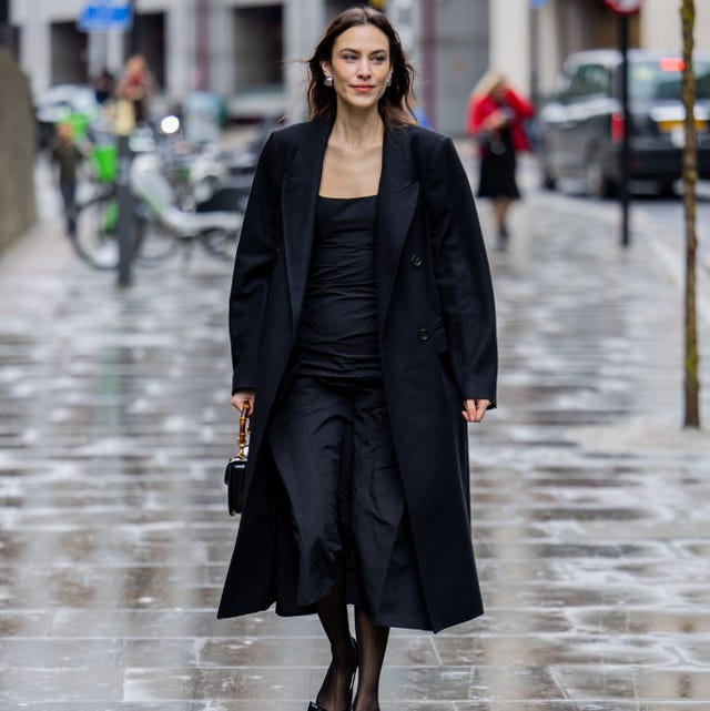 Monochrome Chic with Navy Coat and Black Dress Monochrome Chic with Navy Coat and Black Dress — London Outfits