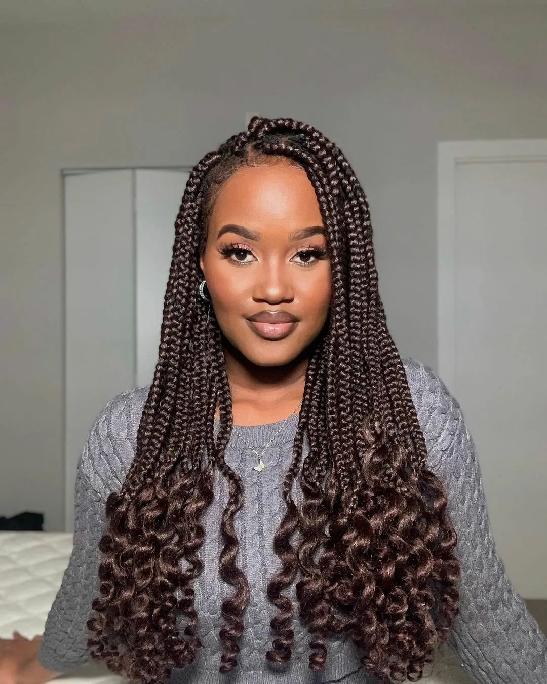 Long Bohemian Knotless Braids With Curly Ends