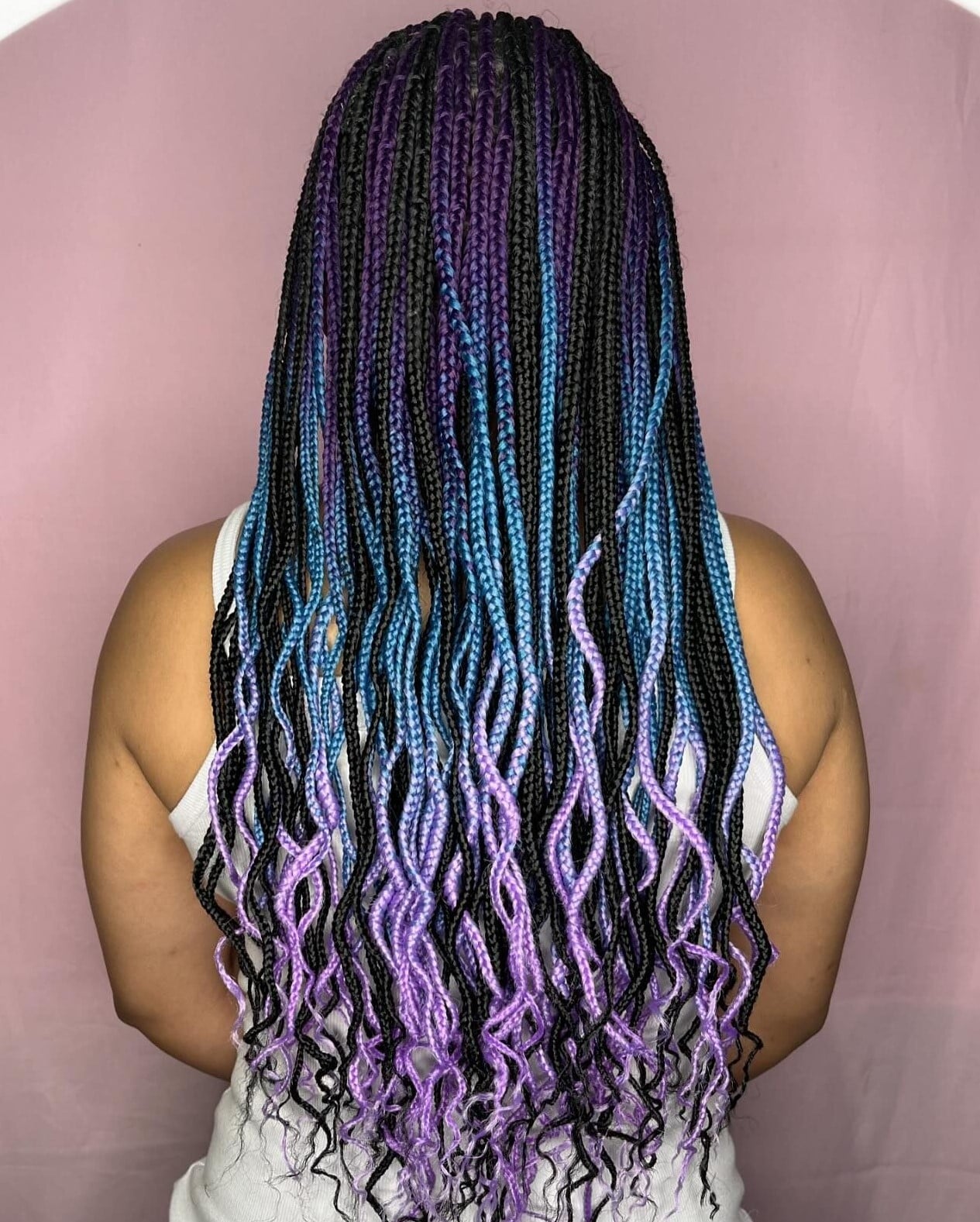 Black Box Braids With Blue Purple Ombré Black Box Braids With Blue Purple Ombré — Long Braids