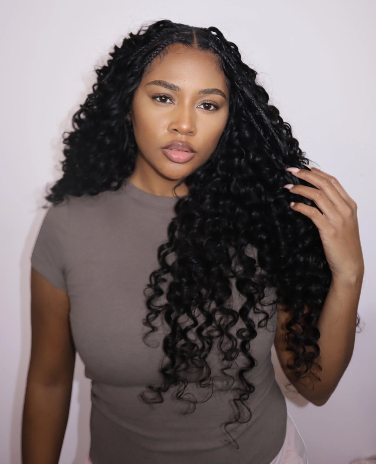 Loose Black Braids With Soft Curls And Side Bangs Loose Black Braids With Soft Curls And Side Bangs — Long Braids