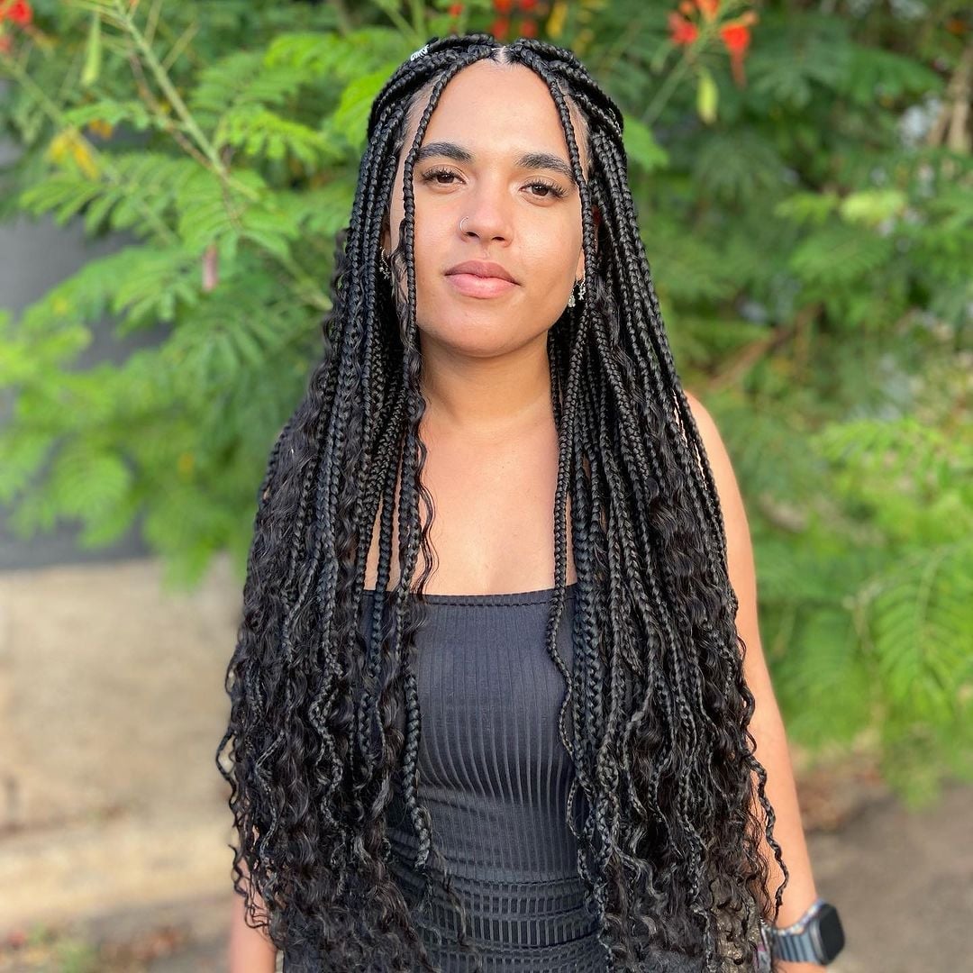 Knotless Braids With Brown Ombré Curly Ends Knotless Braids With Brown Ombré Curly Ends — Long Braids