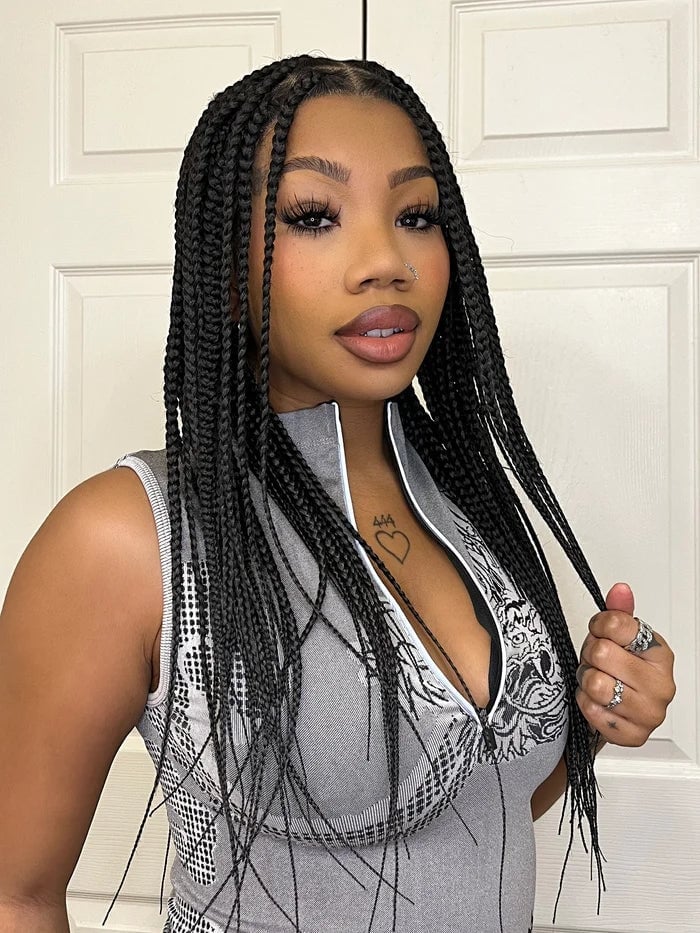 Mid-Back Thick Black Box Braids Mid-Back Thick Black Box Braids — Long Braids