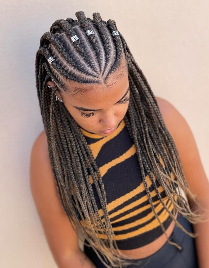 Wavy Braids With Geometric Scalp Pattern Wavy Braids With Geometric Scalp Pattern — Long Braids