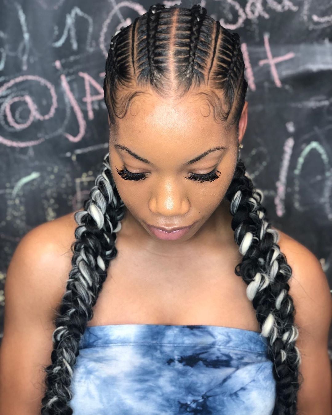 Long Braids With Bold Black And White Contrast Long Braids With Bold Black And White Contrast