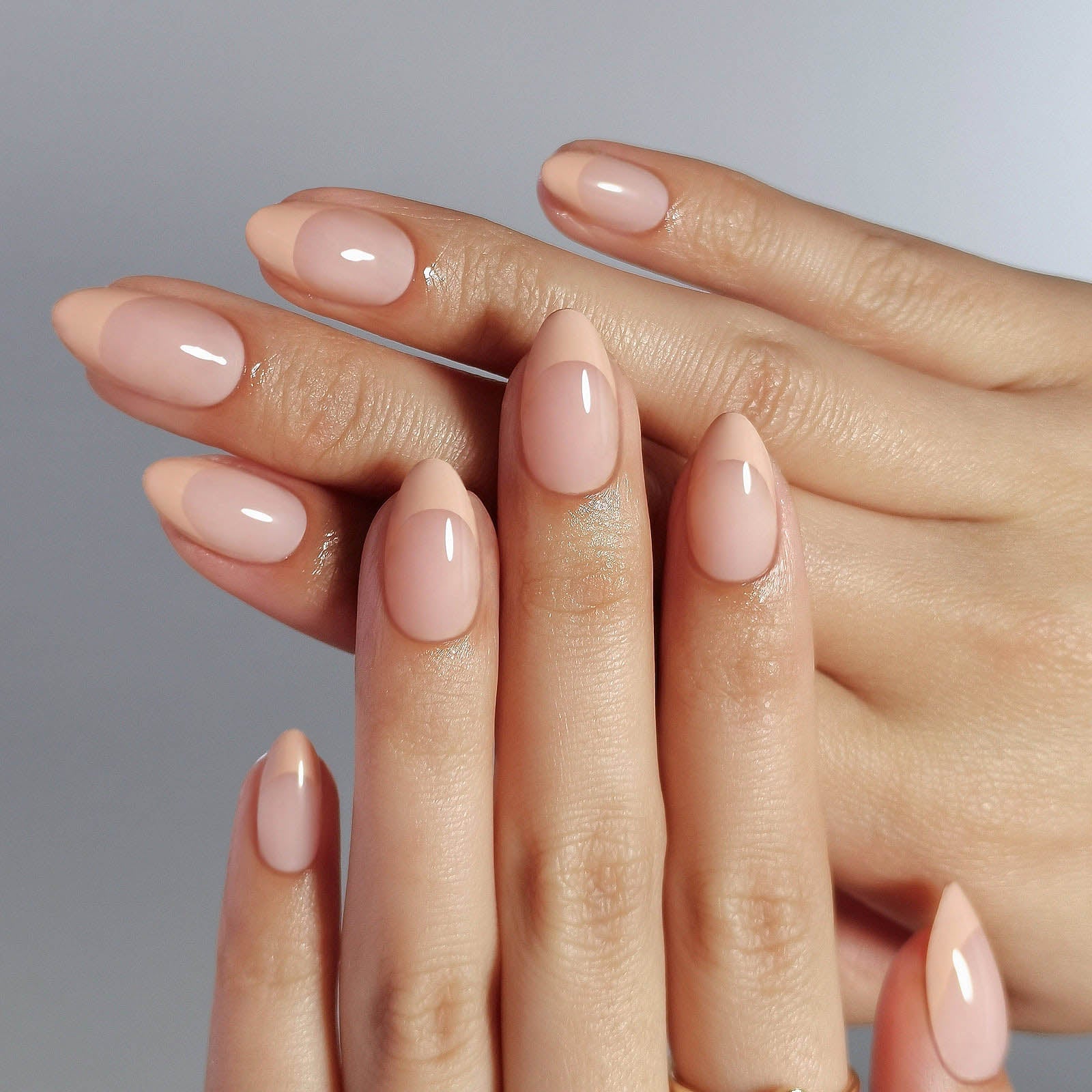 Medium Almond Nude Opaque Nude French Nails — Looks Nail