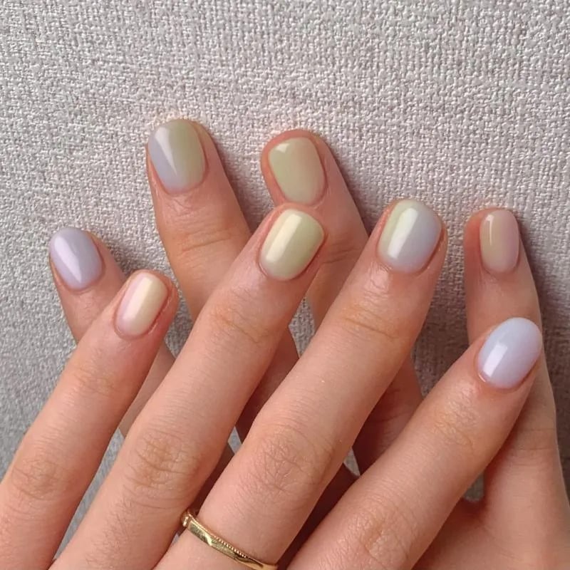 Short Square Pastel Multi-Color Milky Nails — Looks Nail
