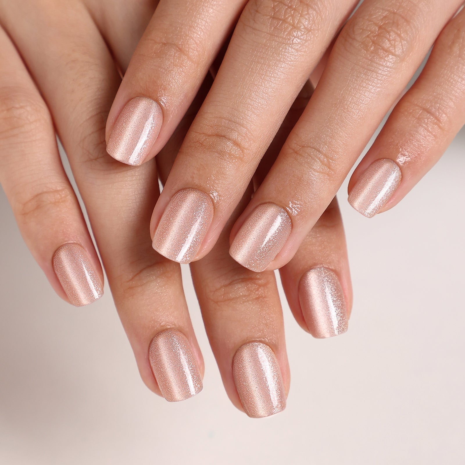 Short Square Rose Gold Shimmer Cat-Eye Nails — Looks Nail