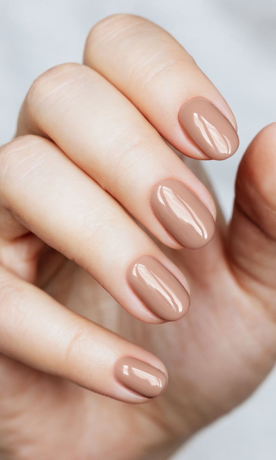 Medium Oval Light Beige Nude Glossy Nails — Looks Nail
