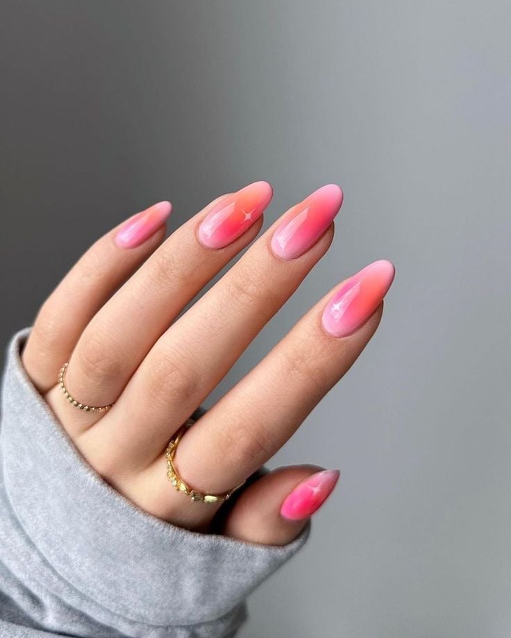 Medium Almond Pink Orange Aura Effect Nails — Looks Nail