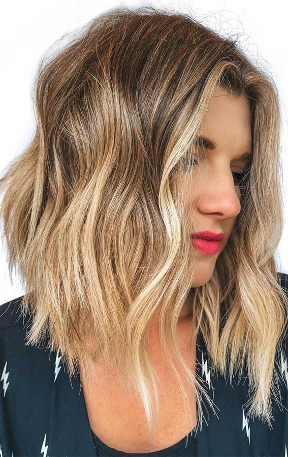 Collarbone Lob With Blonde Balayage — Low Maintenance Haircuts