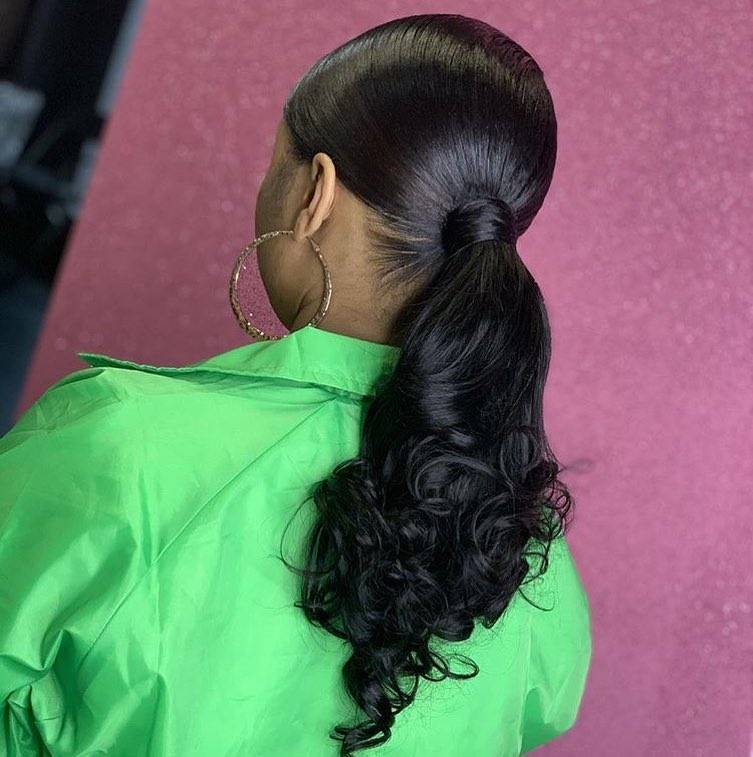 Black Wavy Low Ponytail Glossy Finish — Low Ponytail Hairstyles