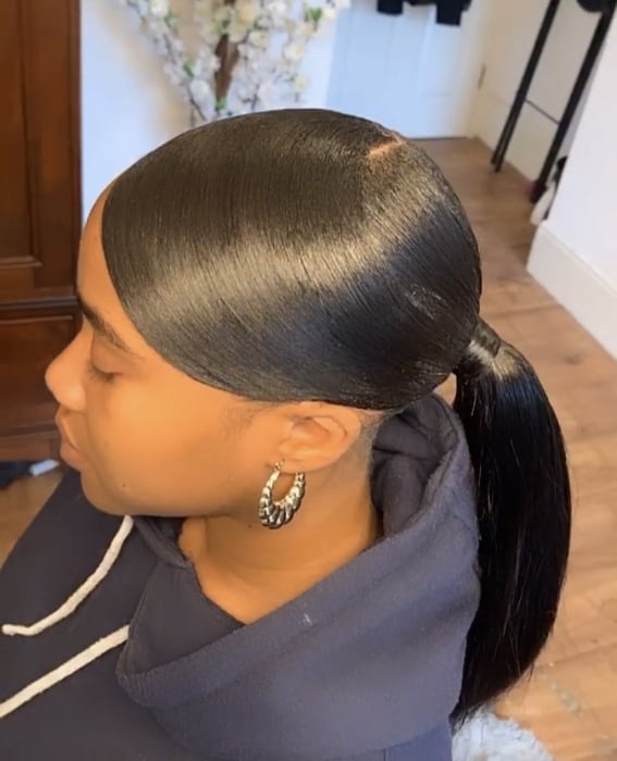 Black Sleek Low Ponytail Deep Side Part — Low Ponytail Hairstyles