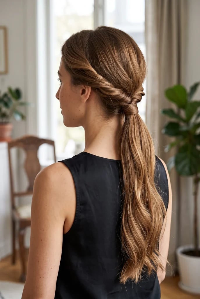 Medium Brown Low Ponytail Twisted Sections — Low Ponytail Hairstyles
