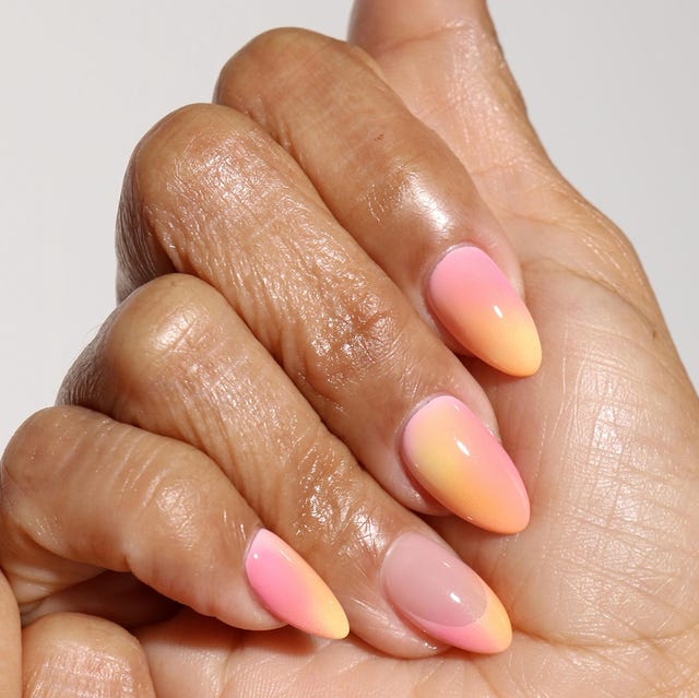 Medium Almond Pink Yellow Gradient Nails Medium Almond Pink Yellow Gradient Nails — Manicure Nails