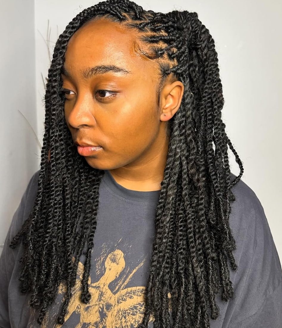 Mid-Back Black Marley Twists With Volume Mid-Back Black Marley Twists With Volume — Marley Twists Hairstyles