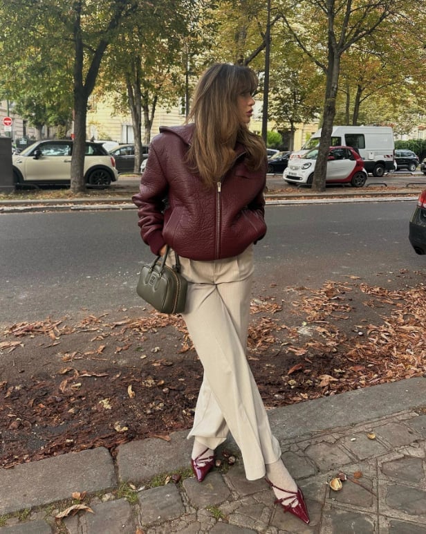 Burgundy Hooded Jacket With Beige Trousers — Maroon Outfits