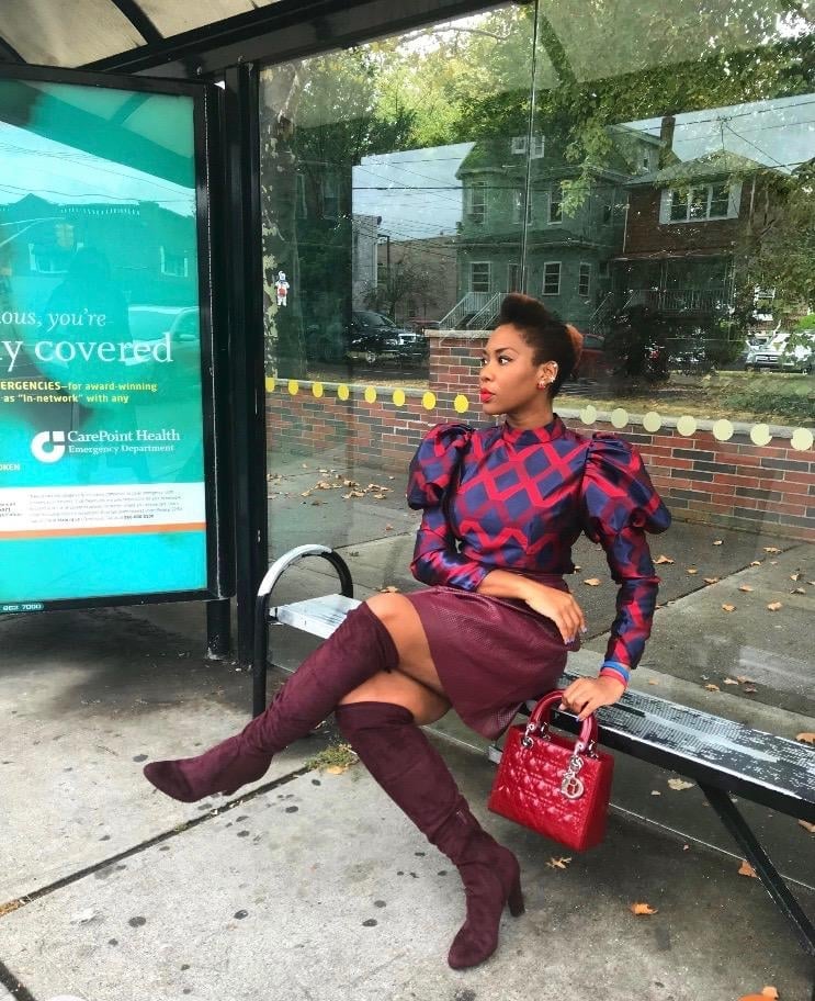 Maroon Mini Skirt With Over The Knee Boots — Maroon Outfits