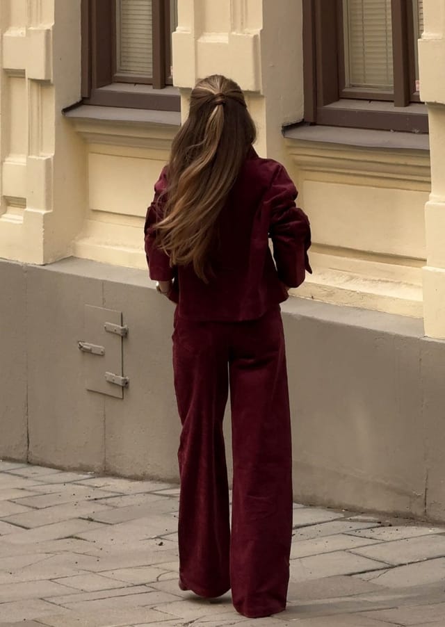 Monochromatic Maroon Jumpsuit With Teddy Coat — Maroon Outfits