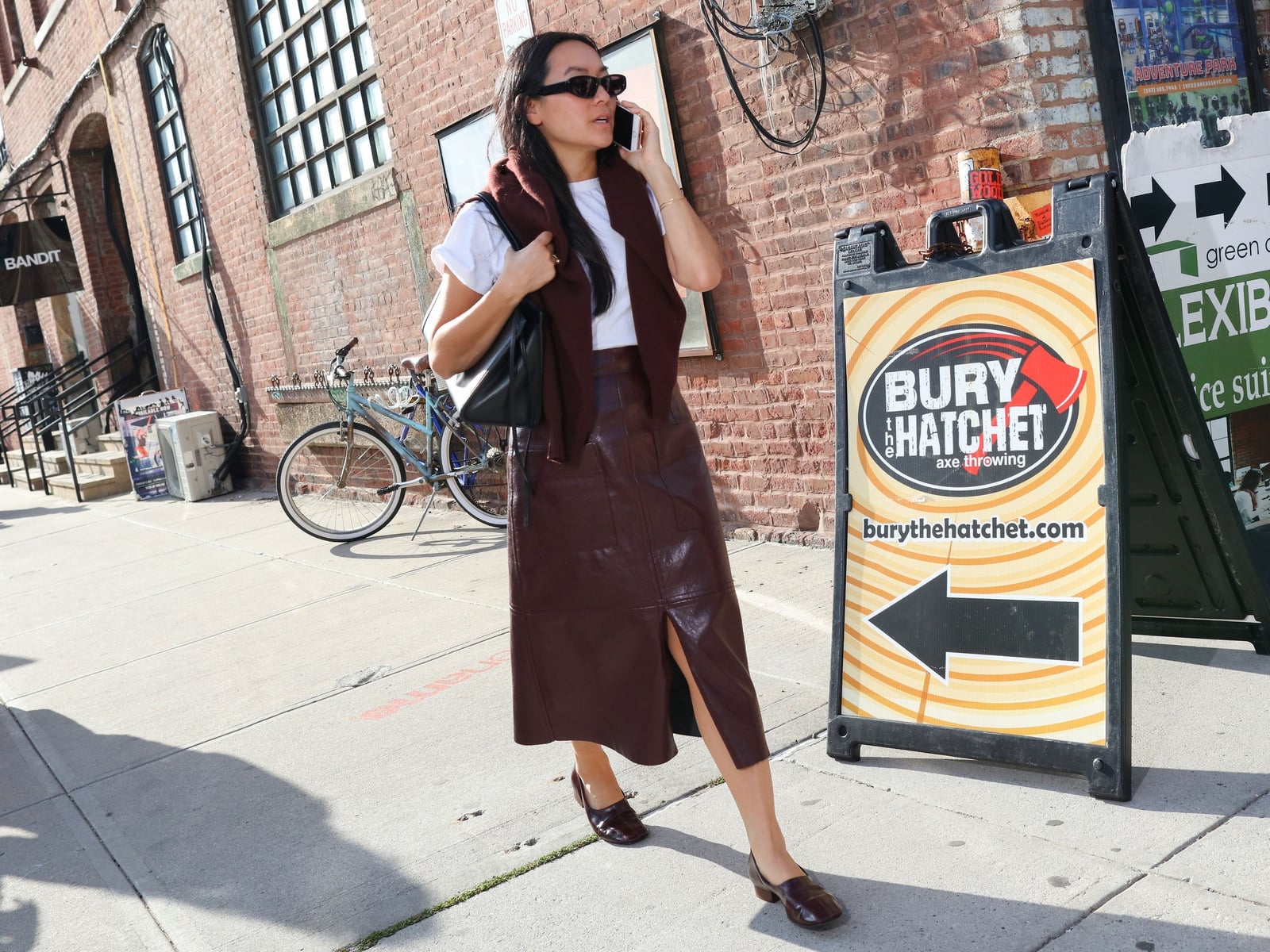 Leather Maroon Skirt With Knit Vest — Maroon Outfits