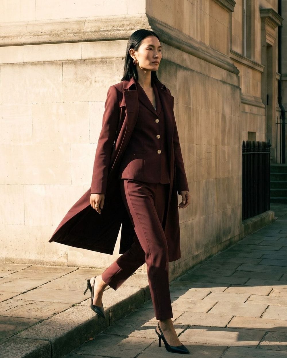 Maroon Suit With Oversized Trench Coat — Maroon Outfits