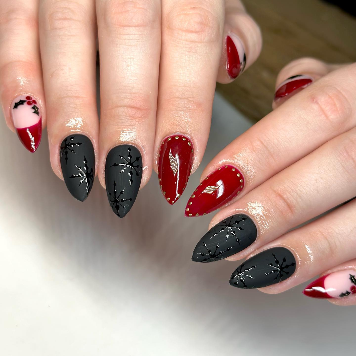 Matte Black Snowflakes With Red Accents