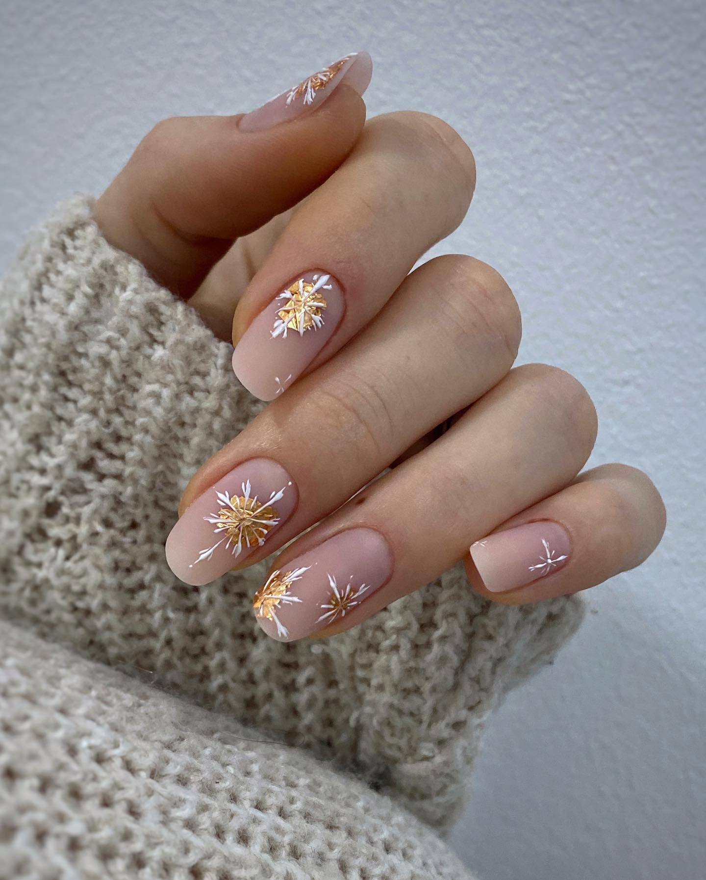 Matte Nude Snowflakes with Gold Accents
