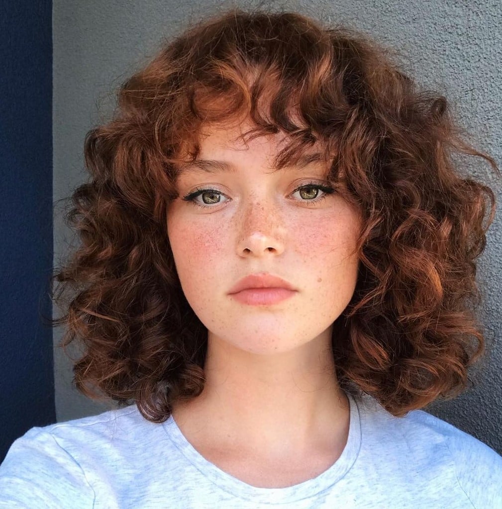 Chin Length Bob With Curly Bangs — Medium Curly Hair