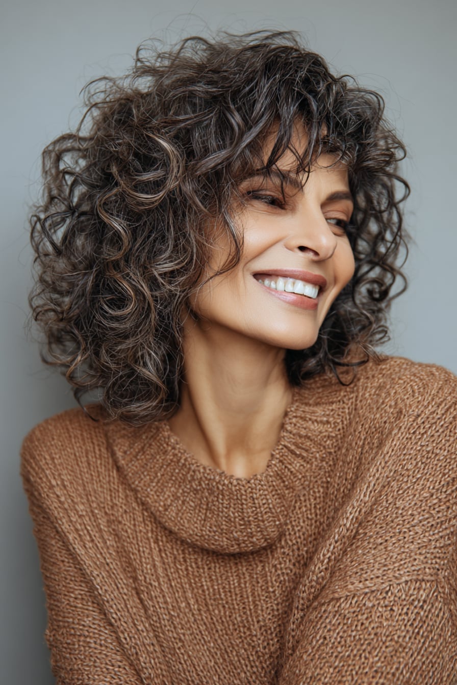 Collarbone Layered Lob With Highlights, Side — Medium Curly Hair