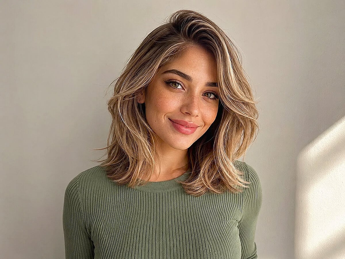 Collarbone Layered Lob With Ash Blonde Balayage — Medium Hair