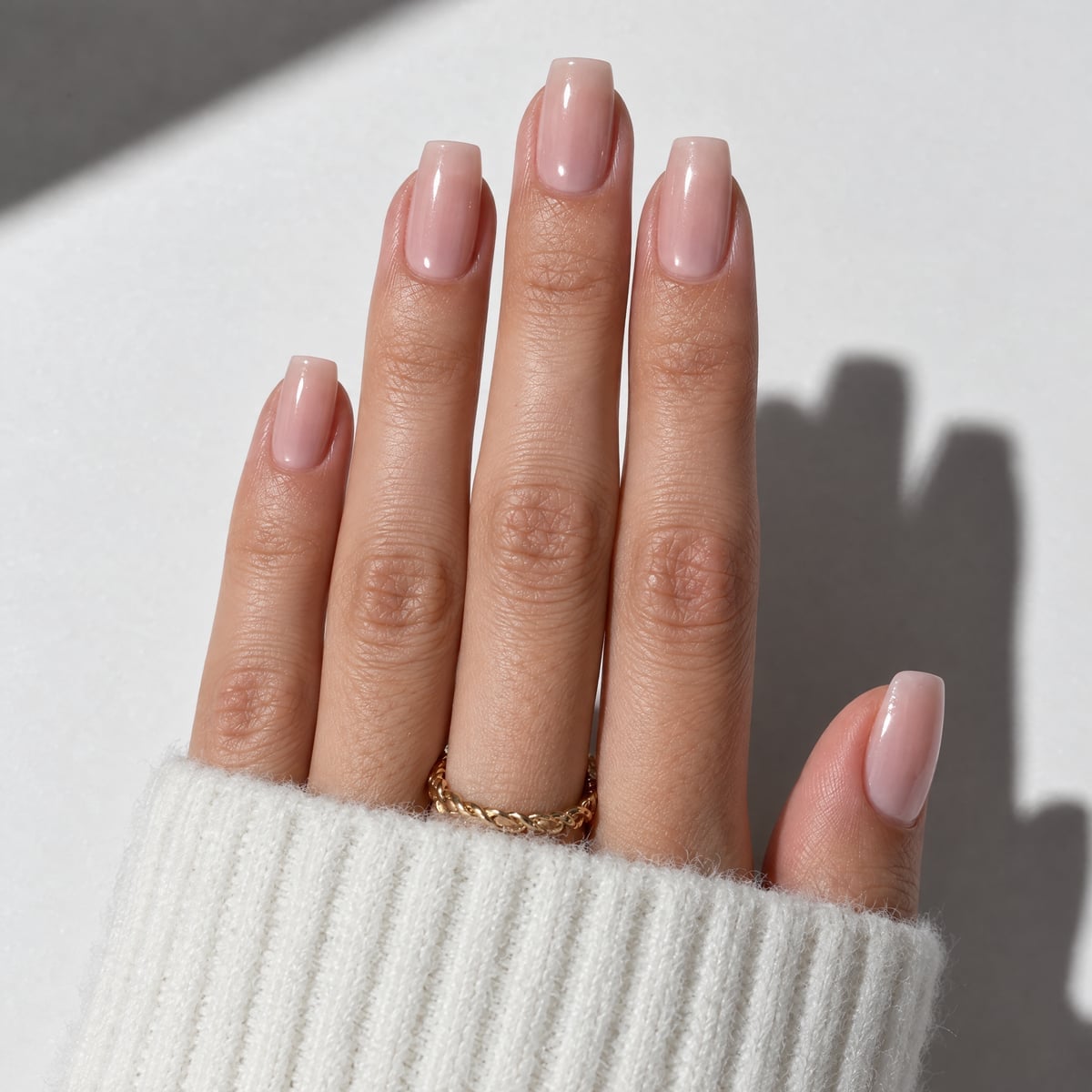 Sheer Nude Glossy Medium Square Nails
