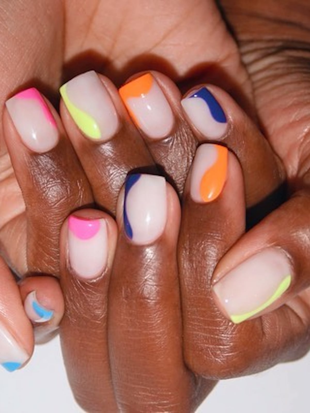 Sheer Nude Abstract Neon Medium Square Nails
